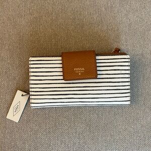 Fossil Black and White Striped Wallet with Tan Accent